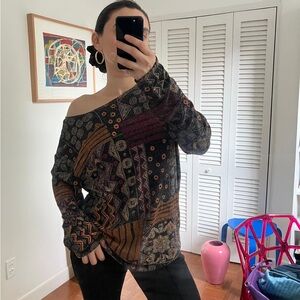 Unique Vintage Multicolor Off-Shoulder Sweater